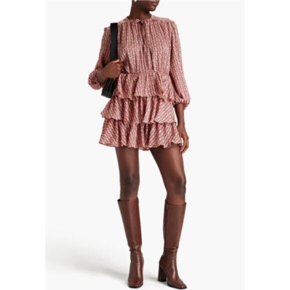 NWT Maje Rilivate Floral Print Tiered Mini Dress - Picture 4 of 17